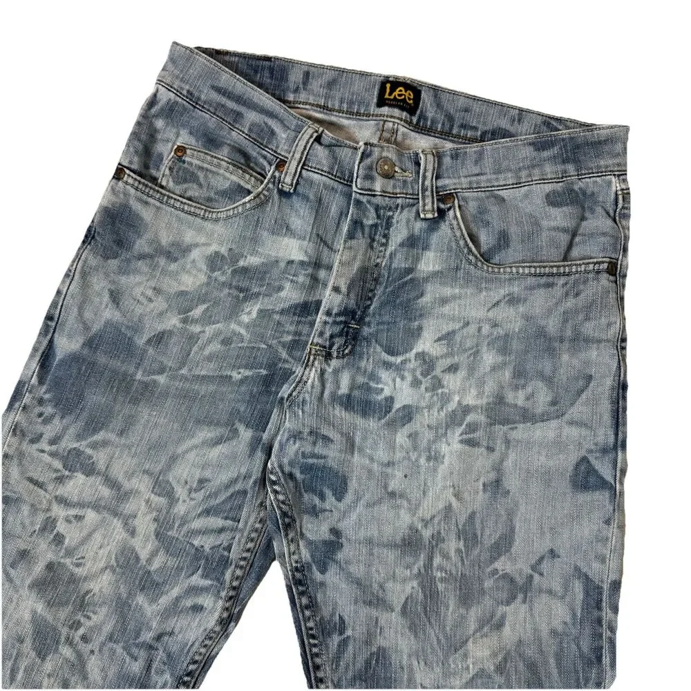 Y2k Lee Mens Regular Straight Fit Jeans 32x30 Blue Acid Wash Denim - Picture 3 of 8